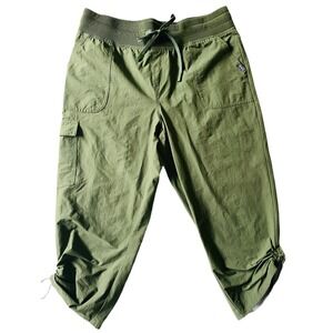 Eddie Bauer Women's Cargo Capri Pants L Drawstring Olive Rustic Chic Luxury